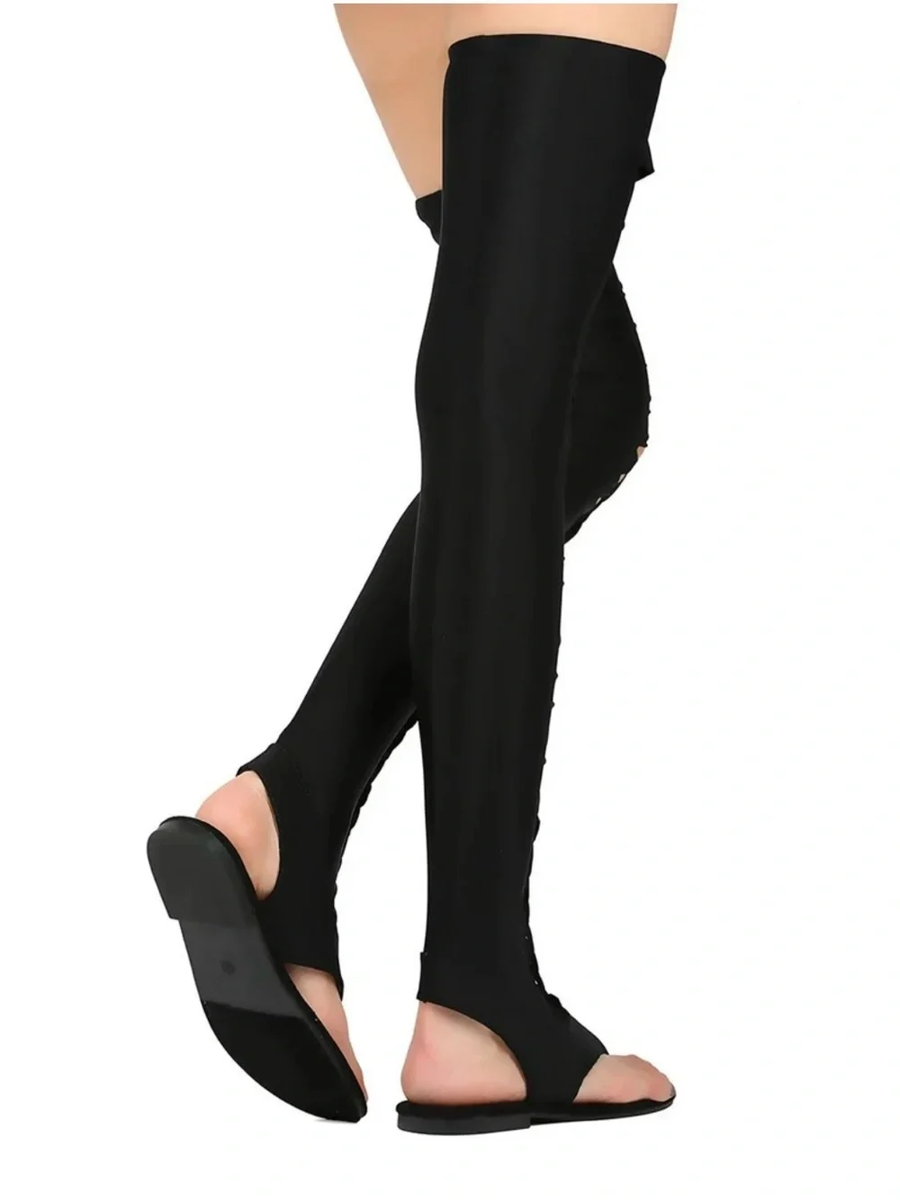 Women Thigh High Thong Sandal - Lace Up Flat Sandal - Stretchy Gladiator Sandal